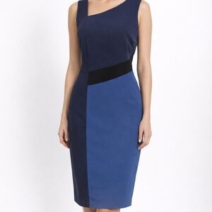 White House Black Market Women’s Sleeveless Colorblock Sheath Dress Blue SZ 14